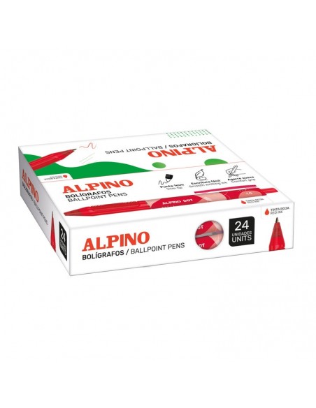 Caja 24 bolígrafos Alpino Dot unicolor roja
