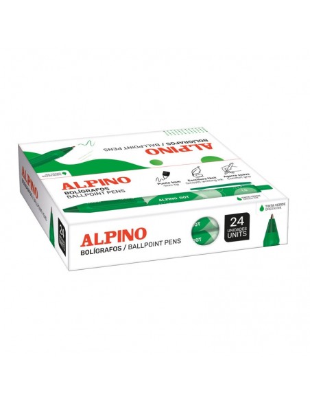 Caja 24 bolígrafos Alpino Dot unicolor verde
