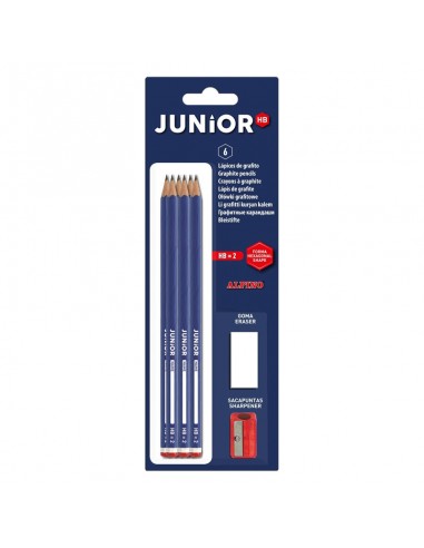 Blíster de 6 lápices Alpino Junior +1 sacapuntas+1 goma